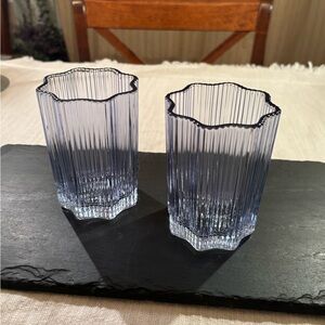Glass Hause Elegant Ribbed Blue Glass Tumblers